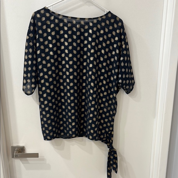Michael Kors Tops - Michael Kors Blue and Gold Patterned Blouse-Tie front